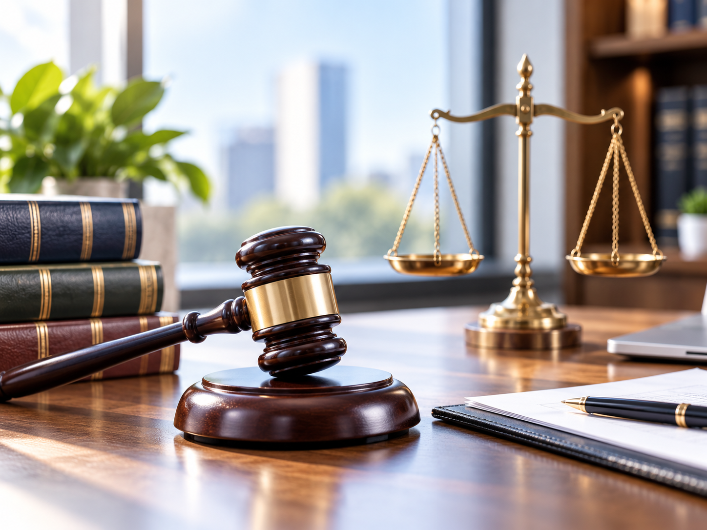 Gavel and scales in a professional law office