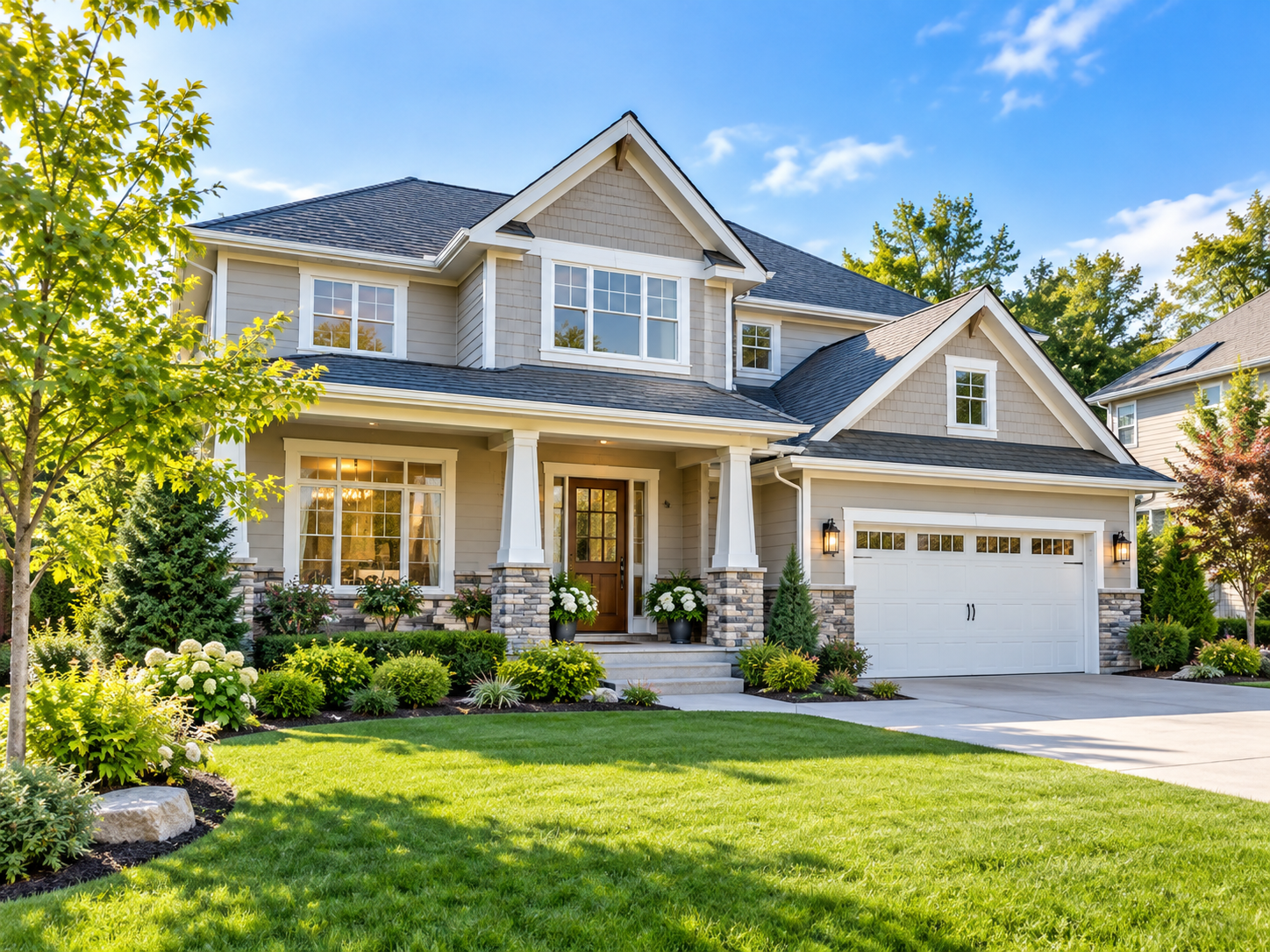 Beautiful suburban home representing real estate services